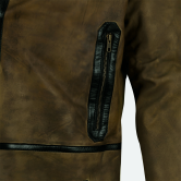 B3 Brown Leather Aviator Coat With Shearling zipper close up