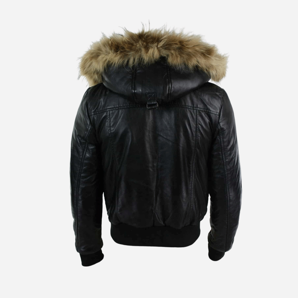 Leather coat fur hood online