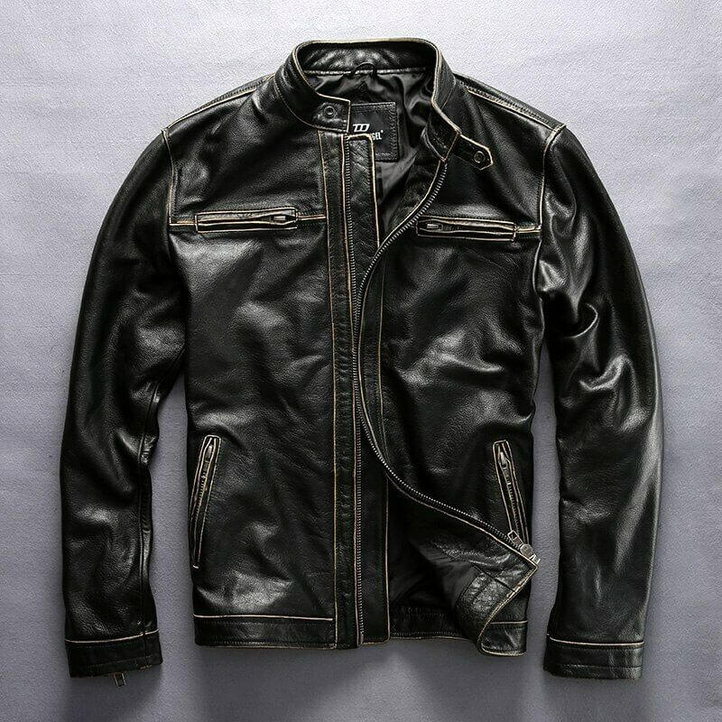 Real Mens Black Leather Moto Jacket - H&B Canada