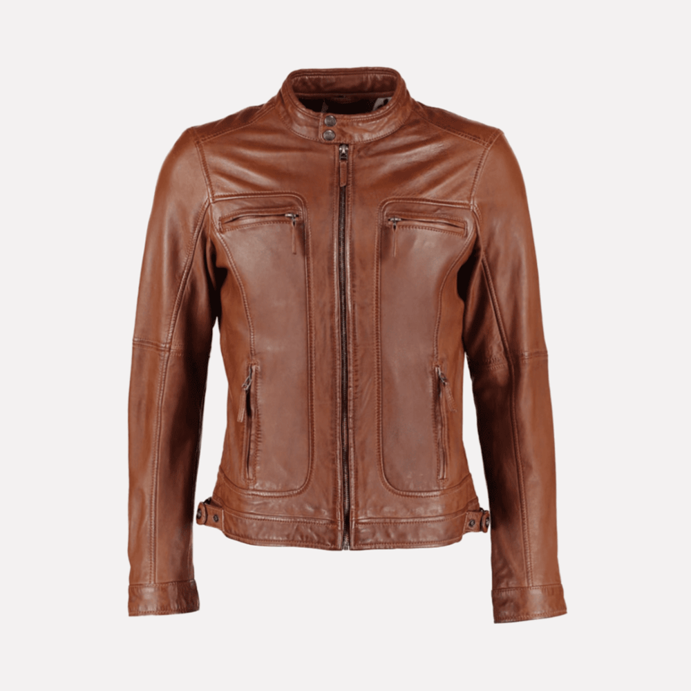 Mens Genuine Leather Moto Jacket Brown