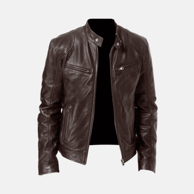 Stellar Brown Leather Riding Jacket Mens With Multiple Pockets