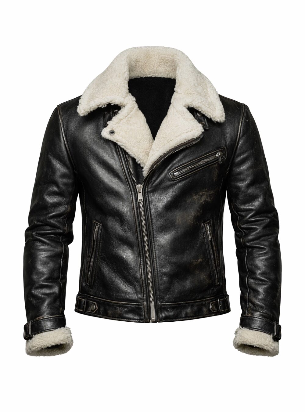 Beaumont Black Leather Aviator Jacket_Front Ghost Mannequin_result