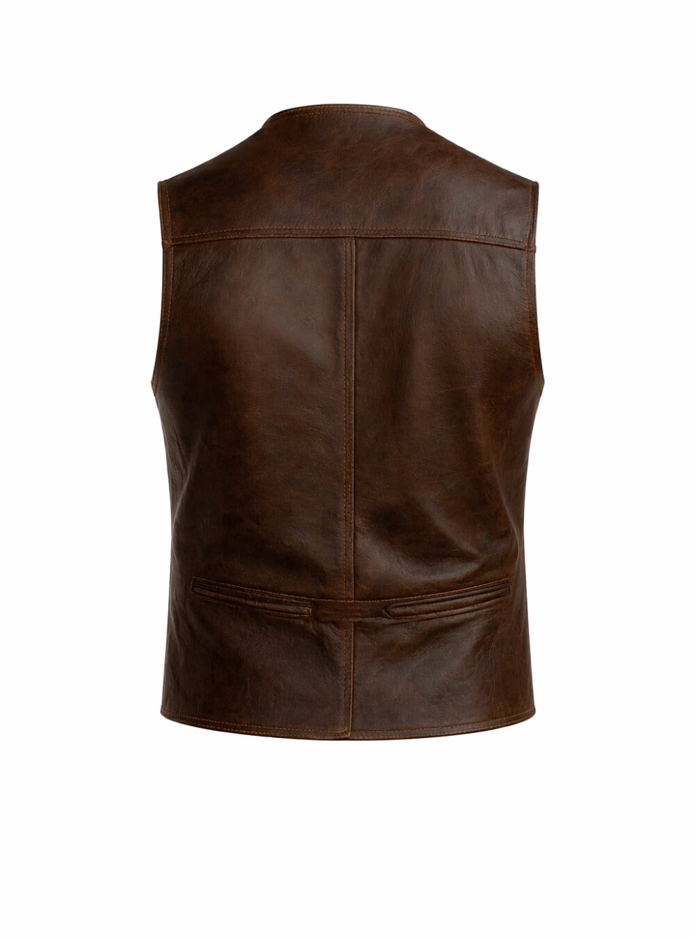Branton Distressed Brown Leather Vest_Back Ghost Mannequin_result