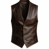 Branton Distressed Brown Leather Vest_Front Ghost Mannequin_result