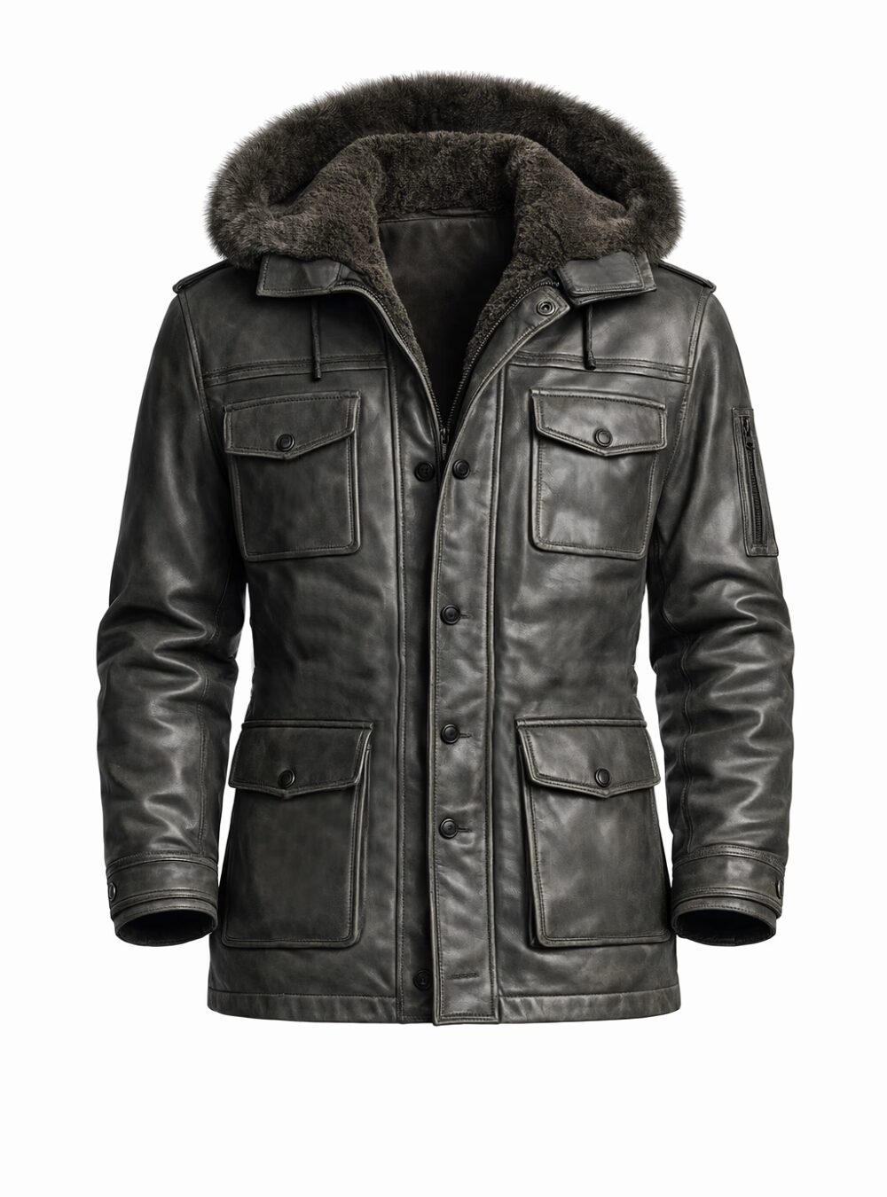 Winslow Slate Gray Leather Parka_Front Ghost Mannequin_result